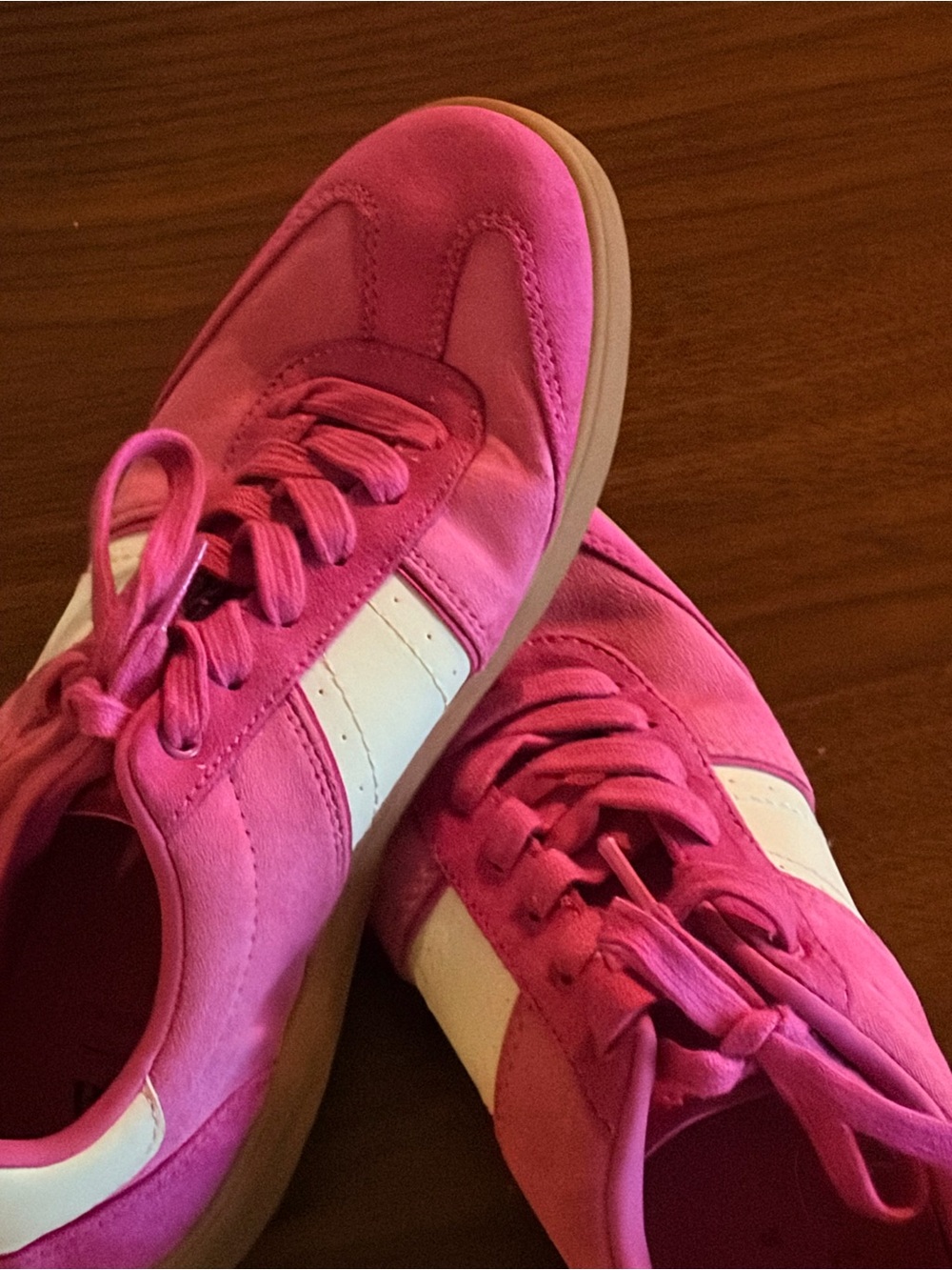 Zara Hot Pink Suede Athletic Sneakers with White Stripe